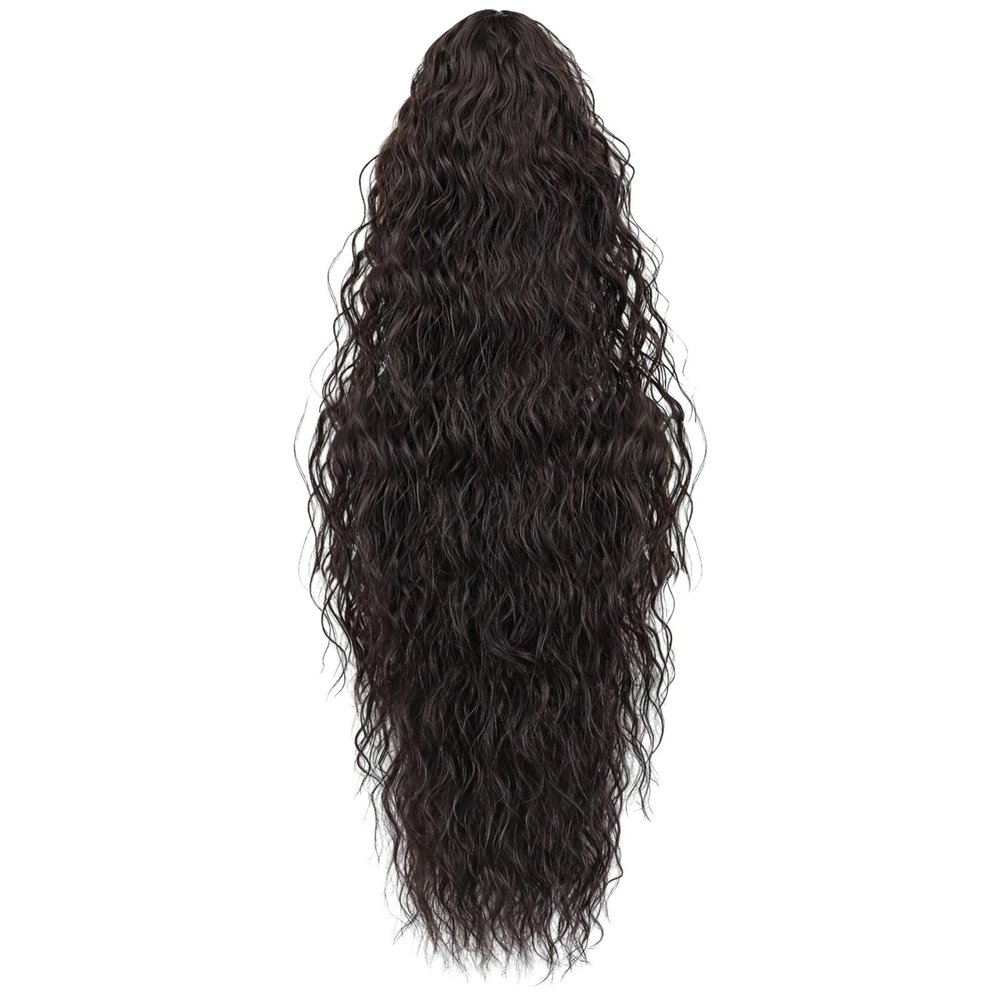 30 Wavy Claw Clip Ponytail Extension for Women, Curly Brown-Black Hairpiece, Easy to Wear and Secure