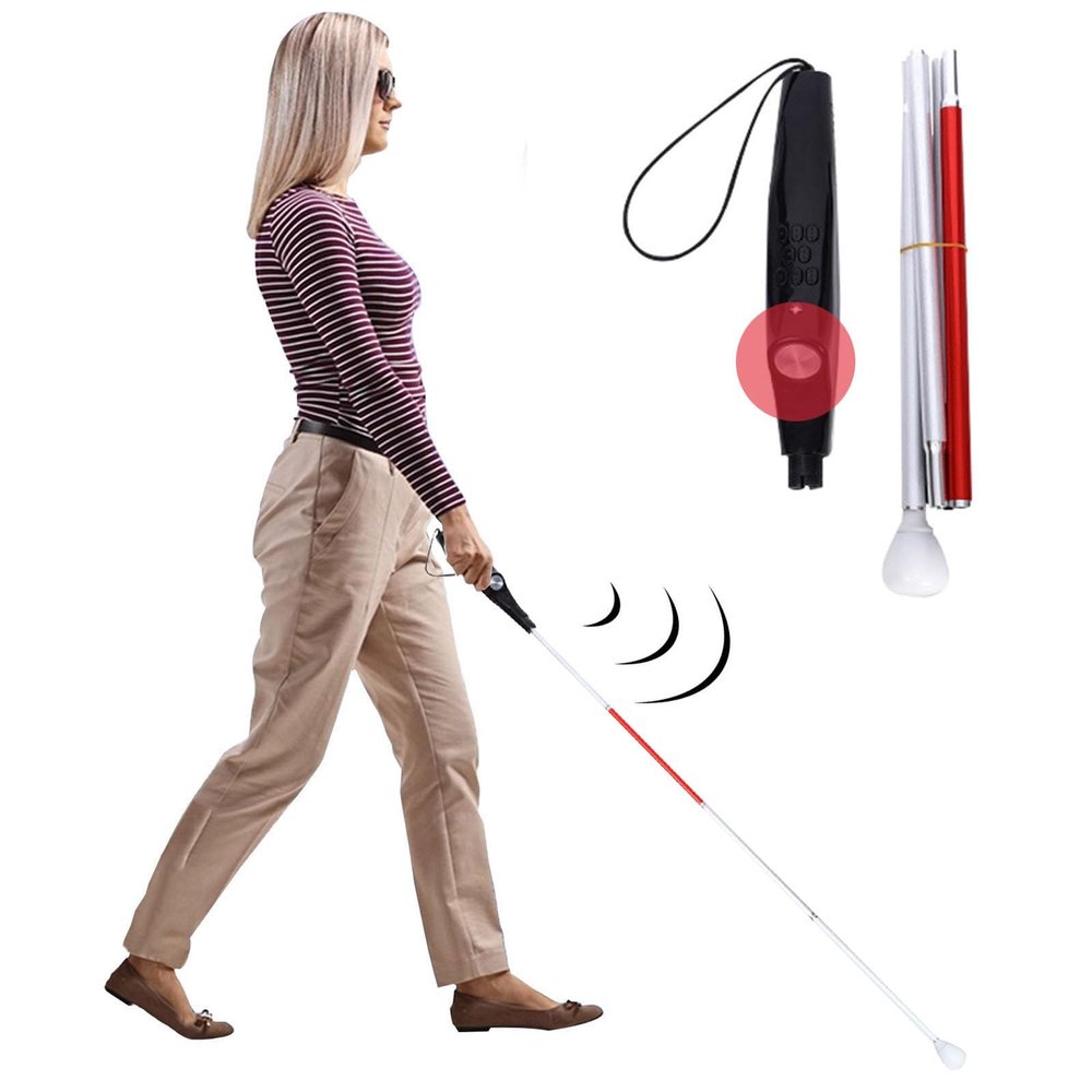 Intelligent Telescopic Blind Cane - 128cm/50in high Aluminum Alloy Folding Cane, Obstacle Detection + Electronic Alarm Voice Guide Stick(A,128cm/50.4in)