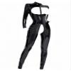 Aislor Women Sexy Wetlook Latex Catsuit with Mask PVC Faux Leather Jumpsuit Halloween Costume Clubwear Black M view 1