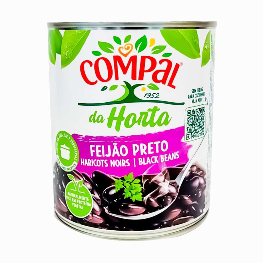 Compal Black Beans in Tin 845G Feijao Preto Lata Boiled Black Beans with Spices Tin Product Ready to Eat Product of Portugal Pack of 1