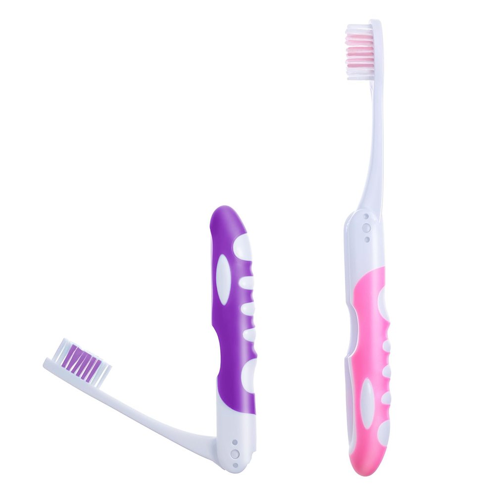 2Pcs Travel Toothbrush Set, Folding Toothbrush Travel, Soft Portable Toothbrushes for Travels Camping Hiking (Pink and Purple)