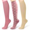 3 Pairs Compression Socks 15-20 mmhg for Men & Women, Support Socks Compression Stockings for Running, Swelling, Nurse, Flight, Nurses,Edema (Brick Red+Pink Polka Dots+Beige, S/M) view 1