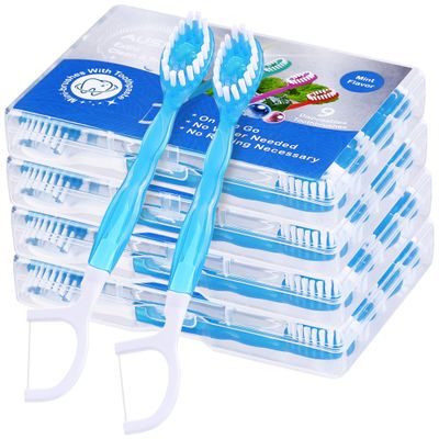 36 Pack Mini Disposable Toothbrushes 5-in-1 Prepasted Travel Toothbrush with Toothpaste Floss & Pick for Hotel Camping Flight Car Guest Use 9ct per Portable Case Essentials for Women Men Kids