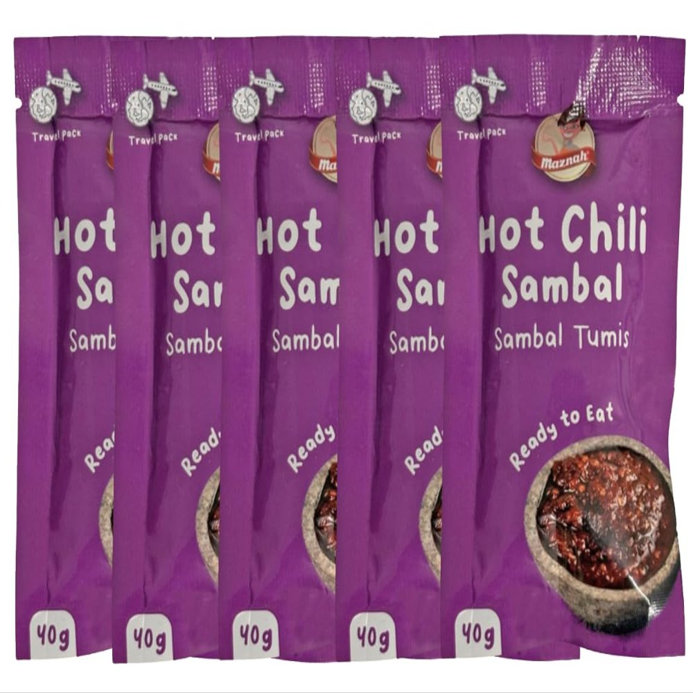 Maznah Hot Chili Sambal (Sambal Tumis) 40g | Packs of 5 | Travel Packs