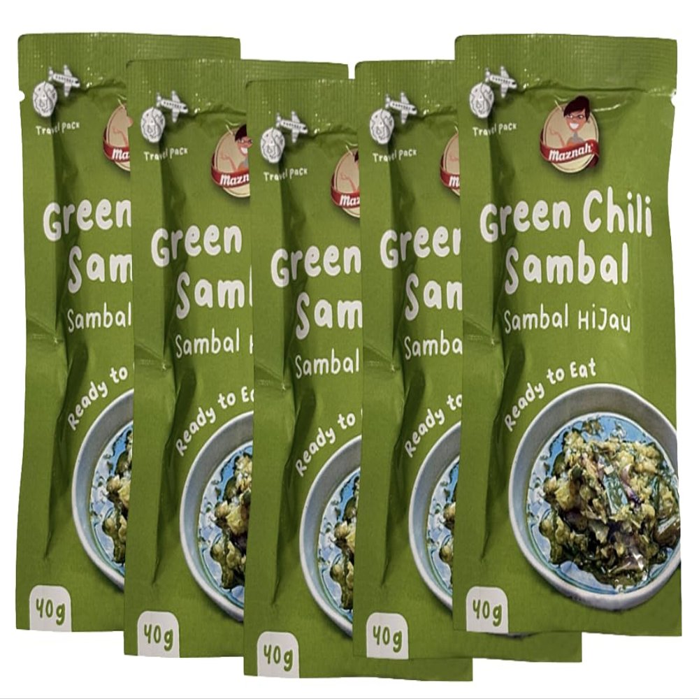 Maznah Green Chilli Sambal (Sambal Hijau) 40g | Pack of 5 | Travel Packs