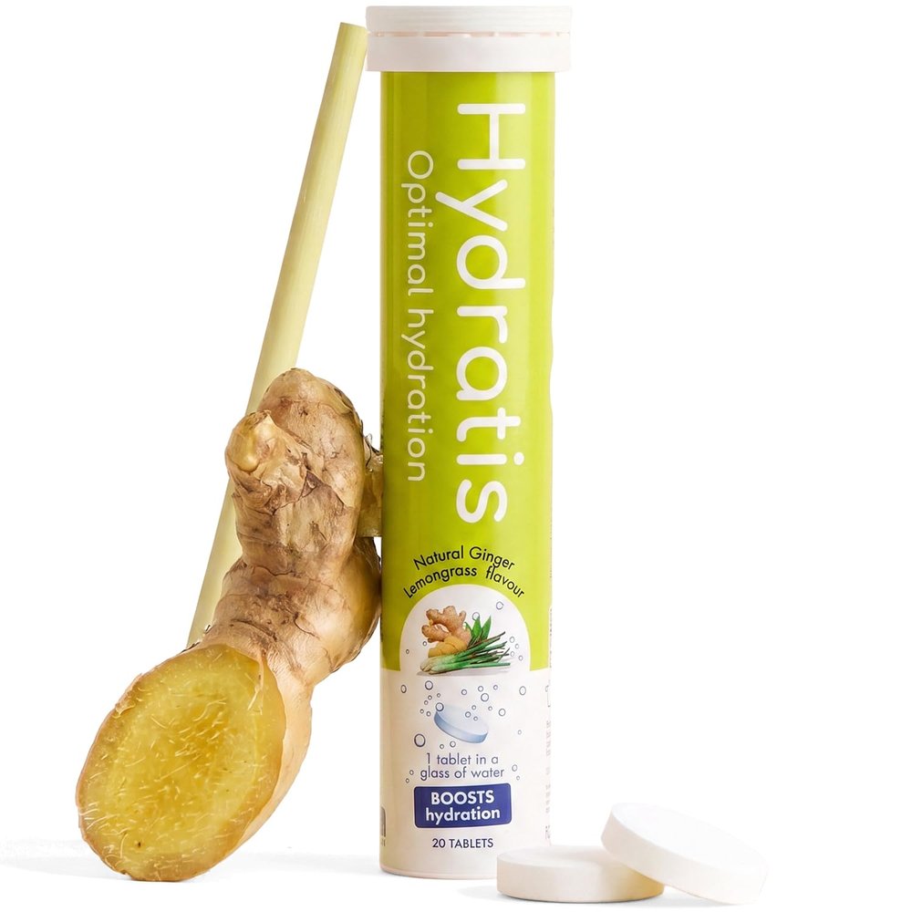 HYDRATIS Electrolyte Hydration Tablets Lemongrass Ginger Flavor Enhances Hydration & Supports Energy Isotonic Formula Sport. Recovery. Wellness. Healthy Skin 1 Tube (20 Tablets)