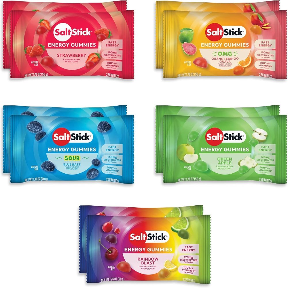SaltStick Energy Gummies with Electrolytes, Variety Pack, Easy to Chew Electrolyte Gummy, Energy Chews That Taste Great. 10 Packs, 80 Gummies