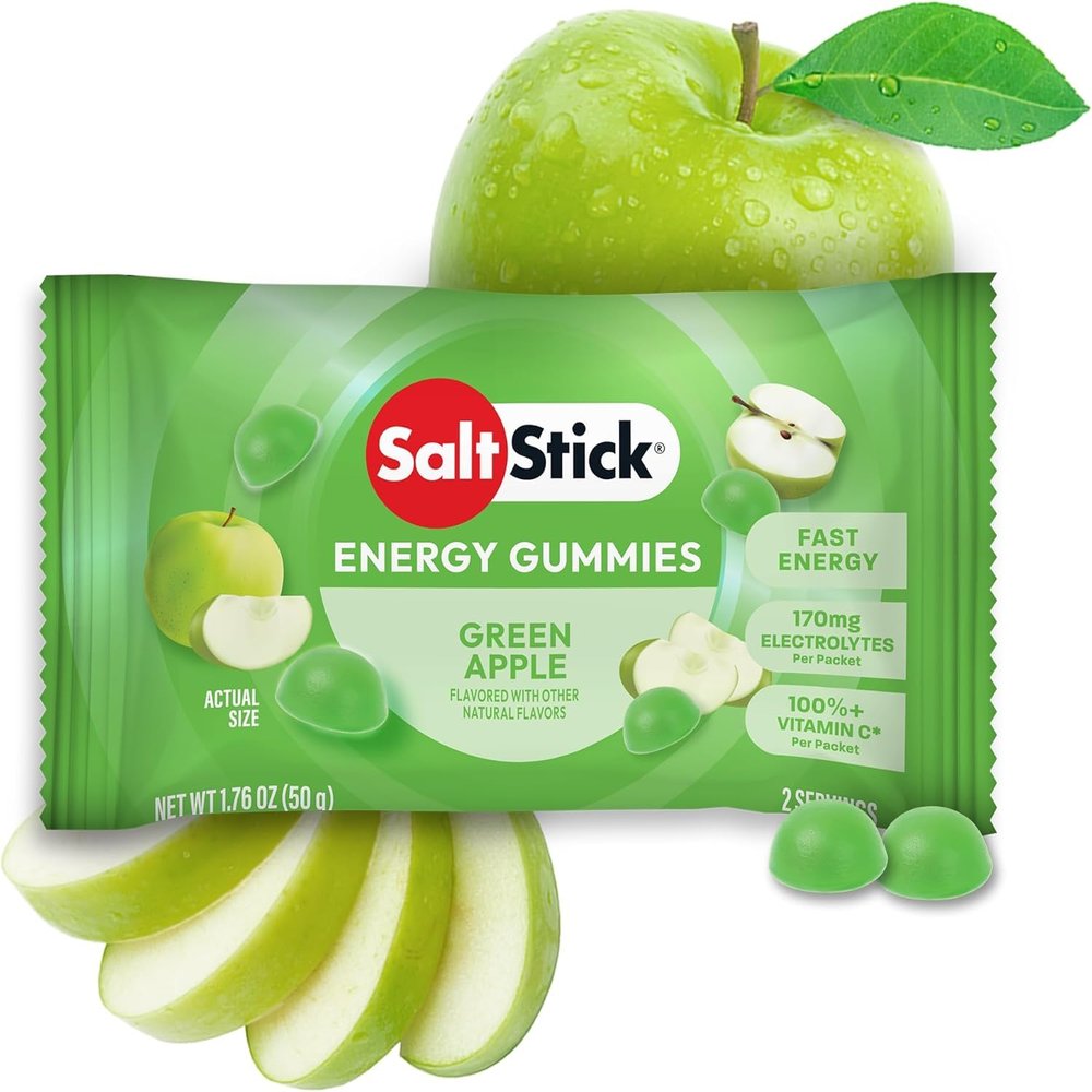SaltStick Energy Gummies with Electrolytes, Green Apple, Easy to Chew Electrolyte Gummies, Energy Chews that Taste Great. 10 Packs, 80 Gummies