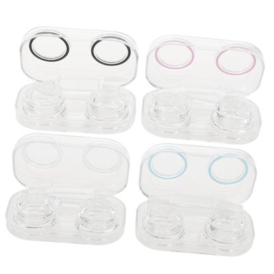 DEARMAMY 4pcs Contact Lens Case Box Holder for Girls Soft Pad Bulk Organizer Cosmetic Lens Case in Kit for Daily Use Style