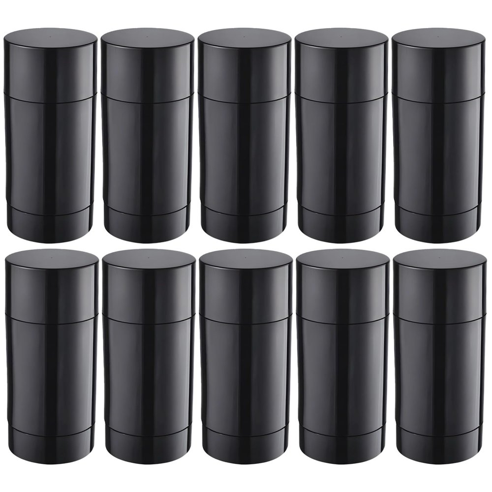 10-Pack Black Twist-Up Deodorant Tubes, 2.65 Oz Oval Shaped Empty Bottles With Caps, Perfect For Diy Cosmetics
