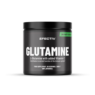 EFECTIV Glutamine Powder, l-Glutamine Amino Acid Powder, Vitamin C Food Supplement, Pre and Post Workout Shake, Unflavoured, 60 Servings, 300g