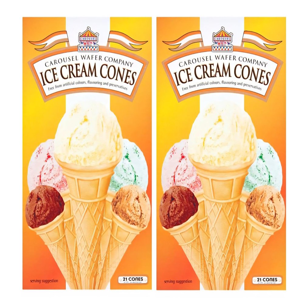 Carousel Ice Cream Cones x21pk (Pack of 2) | Vegetarian-Friendly No Artificial Colours, Flavours, or Preservatives Ideal for Homemade Desserts