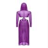 JEATHA Womens Sexy Sheer Mesh High Slit Lingerie Dress Hooded Mask Hollow Out Flowy Dress Nightwear Purple S view 4