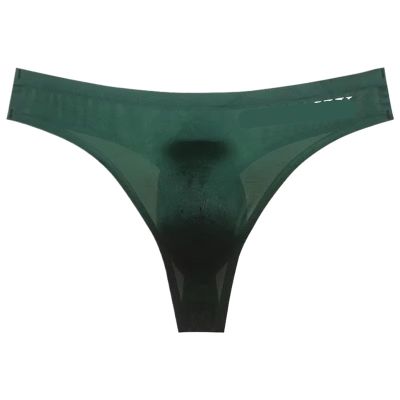 3 PCS Sexy Transparent Underwear Men Thongs Sports Fitness Letter Thin Hip Panties G-Strings Ice Silk Low Waist Seamless(Green 3PCS,M)