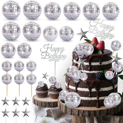 63 Pcs Disco Ball Cake Toppers kit,Mini Disco Balls,70s Themed Dance Party Supplies, 1970s Disco Ball Cake Picks Disco,For Happy Birthday Cake Toppers Christmas Party Ornament.