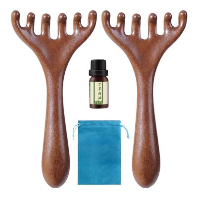 2PCS Six-Claw Meridian Massage Comb, Wooden Massage Comb, Ergonomic Portable Head Brush, Wooden Guas Sha Tool, for Body, Face, Neck