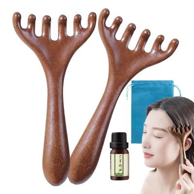 2Pcs Six-Claw Meridian Massage Comb, Scalp Massage Comb with Oil, Head Massager ScalpS, Wooden Scalp Massager Combs for Stress Relief and Hair Care