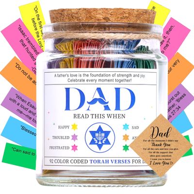 92 Color Coded Torah Verses For Dad In A Jar, The Jewish Gifts For Dad, Daily Torah Verse, God Gifts, Great Extra Little Gift, Birthday Present For Dad(Torah Jar For Dad)