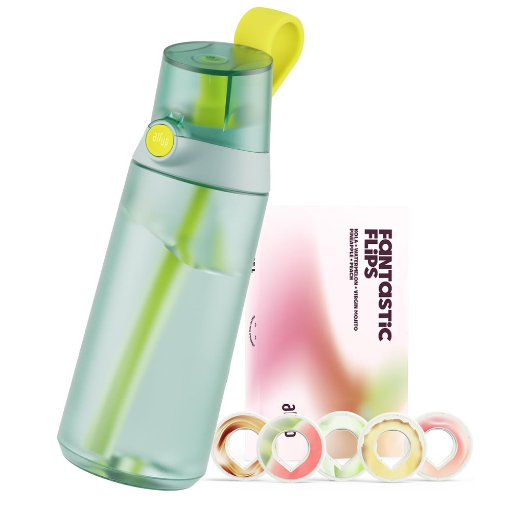 AIR UP water bottle Click Turtle Green original starter set with pods in 5 flavors | 600ml drinking bottle with sugar-free flavoring | dishwasher-safe, BPA-free