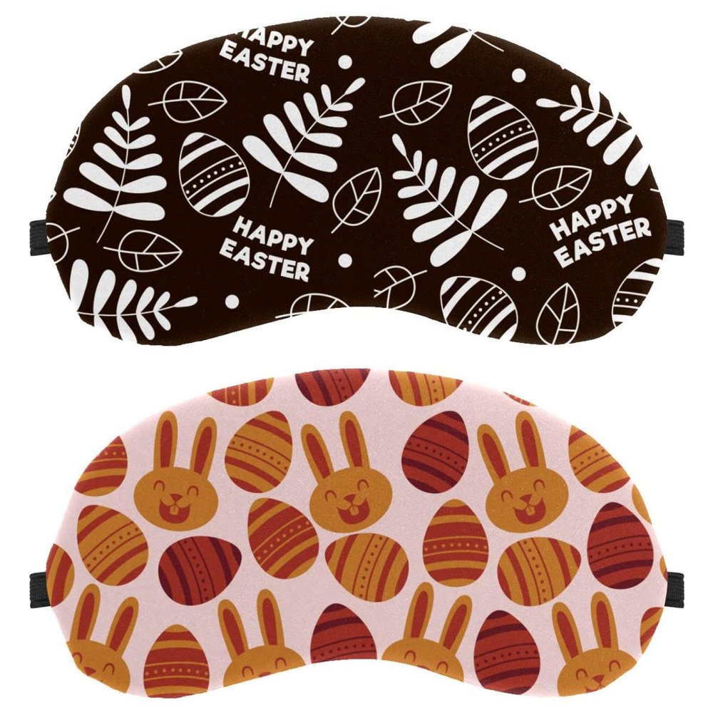 2 PCS Flat Happy Easter Bunny Egg Sleep Mask, Eye Mask for Men Women, No Pressure Night Eye Cover, Breathable Sleeping Eye Mask, Light Blocking