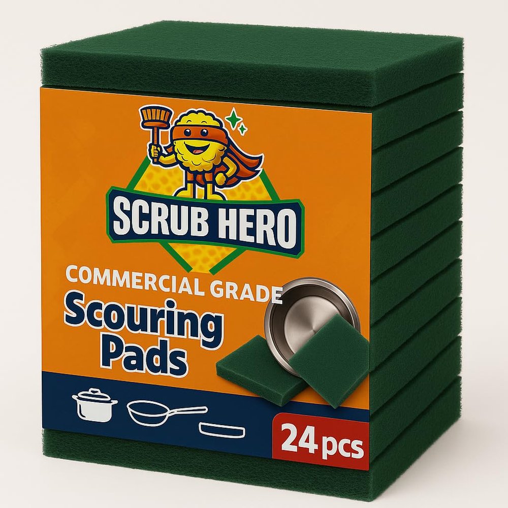 12 Pack Scouring Pads ScrubHero | Heavy Duty | Commercial Grade | 3.9 x 5.9 inch (10 x 15 cm) | Household Scrubber