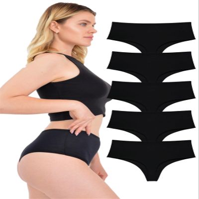 LadyMelex Women's High-Waisted Thong, 5-Pack, Cotton Thong, Black, M