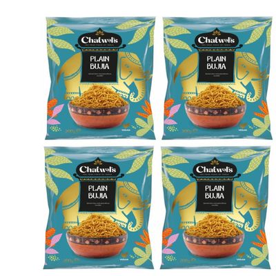 Chatwals Mixture Savoury Snacks 200g - Easy to Carry Anywhere Crispy, Crunchy & Spicy Delicious Indian Namkeen Snacks Made With Authentic Taste Enjoy At Tea Time (Pack of 4, Plain Bhujia)