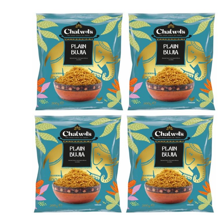 Chatwals Mixture Savoury Snacks 200g - Easy to Carry Anywhere Crispy, Crunchy & Spicy Delicious Indian Namkeen Snacks Made With Authentic Taste Enjoy At Tea Time (Pack of 4, Plain Bhujia)