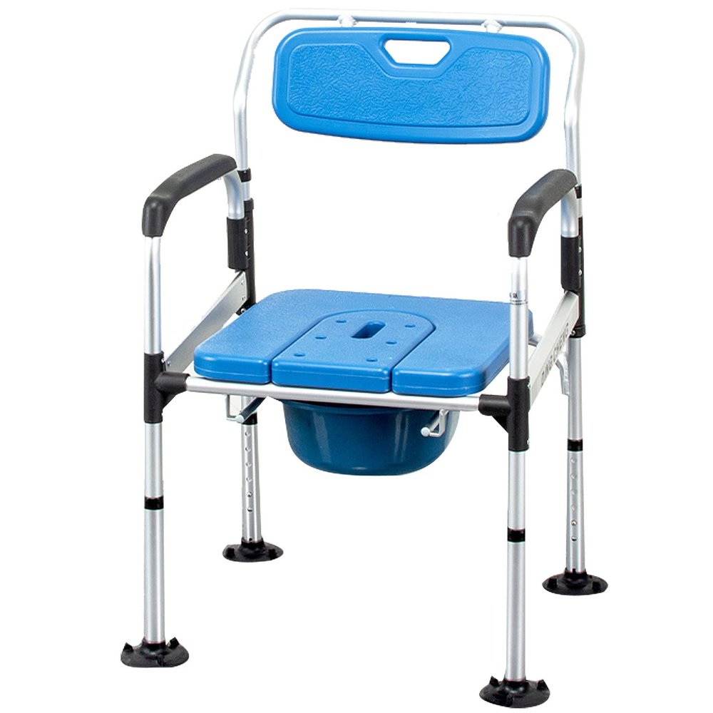 3-in-1 Bedside Commode Chair, 6-Gears Height Adjustable Toilet Seat w/Aluminum Alloy Frame and 6L Removable Bucket, Home Care Shower Chair for Elders, Disabled People (1)