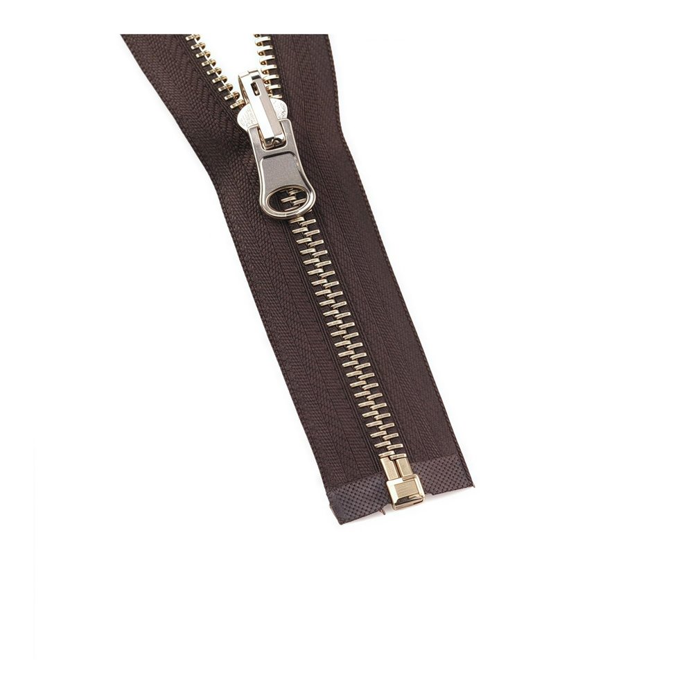 1PC 5# 70/90cm Light Gold Tooth Metal Zipper Metal Rotary Slider Double Side Puller Open-End Zipper DIY Garment Sew Zips(Coffee,70cm)