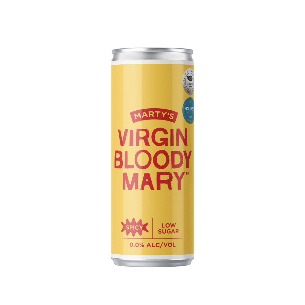 Martys Virgin Bloody Mary Spicy | 12 x 250ml Cans | Award-Winning | Bold, Umami Flavour | No Added Sugar | Vegan | Gluten-Free | Perfect for Brunch Cocktails & Micheladas