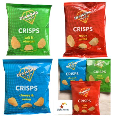 Diamond Variety Crisps Multi Pack 18g - Perfect Crunchy Snack Pack For Lunch Ready Salted, Cheese & Onion, Salt & Vinegar Flavours - Ideal For sharing & Snacking Anytime (100 Pack)