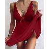 Women Sexy Lingerie Set See Through Mesh Lace Mini Dress Nightwear Sexy Nighty For Women Naughty Plunge V Negligees Transparent Set With G-String Embroider Floral Slip Dress Mesh Sheer Babydoll view 2