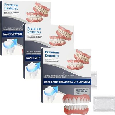 Advanced Customized Full Denture Set, Premium Silicone Full Set Dentures, Silicone Reline Denture Set, Soft and Comfortable, Natural-Looking Teeth (3 PCS)