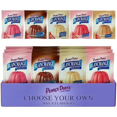 Pearce Duffs Blancmange Choose Your Own Flavours Custom 12 Pack, Pick Any 4 Flavours and Receive 3 of Each, Classic British Dessert Mix