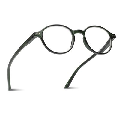 2SeeLife Small Round Reading Glasses for Men & Women Narrow-Medium Fit, Sturdy Frame, Spring Hinges, Premium Retro Readers, Green, +2.00