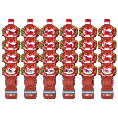RB Light Strawberry NO ADDED SUGAR Flavoured Fruit Juice Drink Low in Calories with Sweetners and Vitamin C 500ml Bottle Made with Real Fruits and Natural Sugars (Pack of 24)