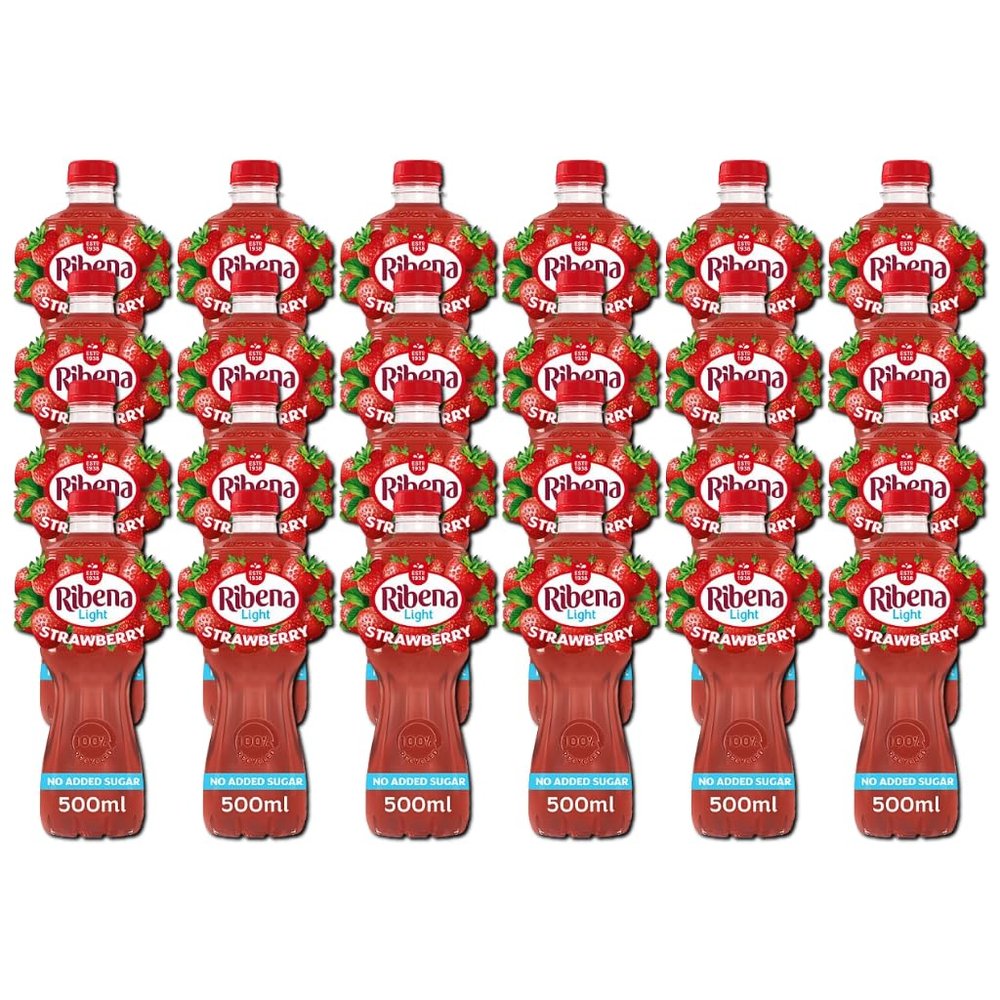 RB Light Strawberry NO ADDED SUGAR Flavoured Fruit Juice Drink Low in Calories with Sweetners and Vitamin C 500ml Bottle Made with Real Fruits and Natural Sugars (Pack of 24)