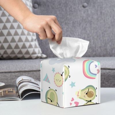 Salelf Green Blue Avocado for Square Tissue Box Set, Delicate Tissue Box Organizer with Bottom, Decorative Organizer for Desktop, Bathroom, Dedroom, Hotel, Office