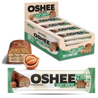 OSHEE Crispy Protein Bar with Hazelnuts 37g (Pack of 12), Crunchy Protein Snack for Energy & Fitness