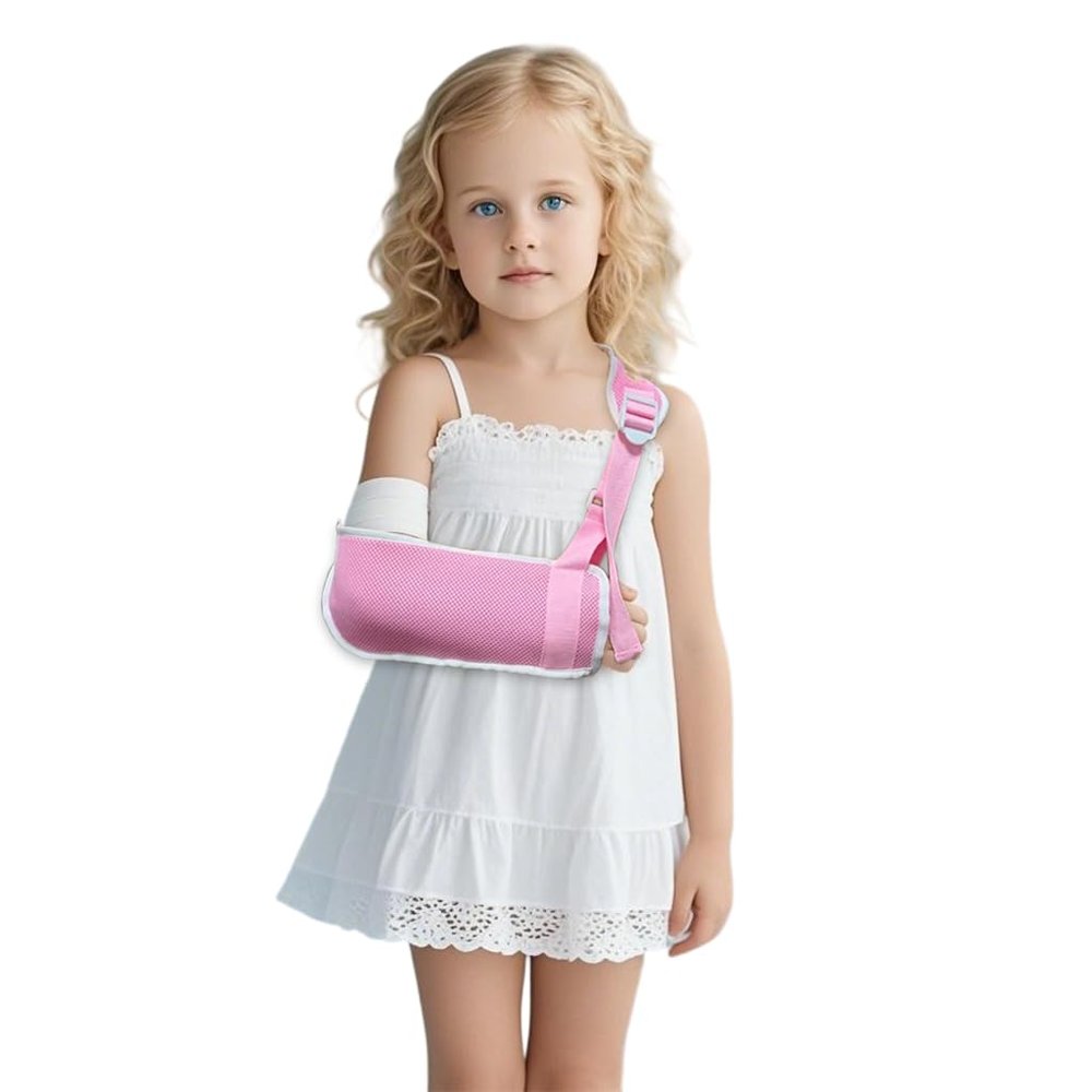 Breathable Childrens Arm Sling Support Stabiliser for Wrist/Elbow/Shoulder Injuries,Fits both left and right hands seamlessly (Pink, L)