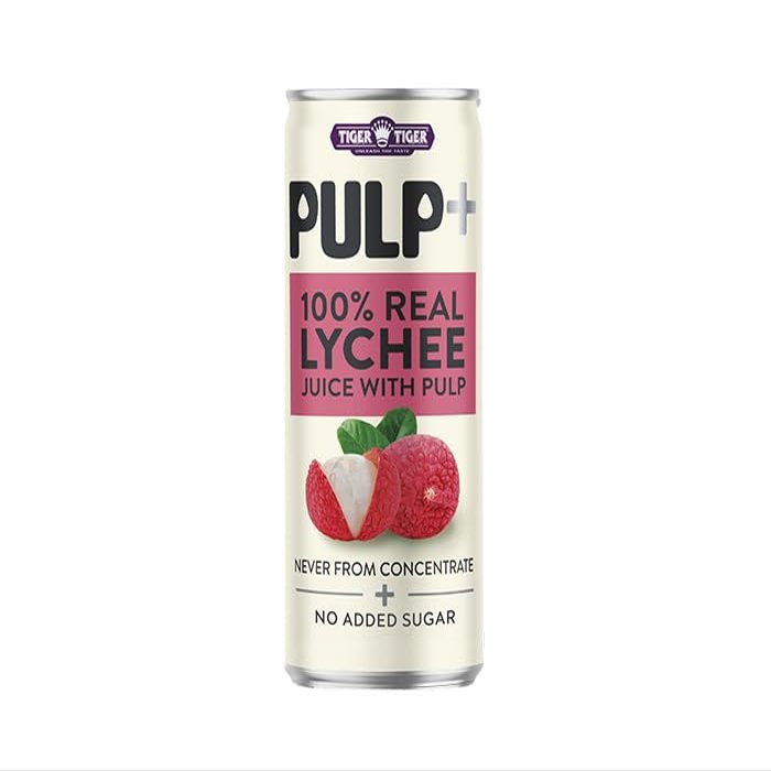 TigerTiger 100% Juice With Pulp | Never from Concentrate | No Added Sugar | No Artificial Colours | Suitable for Vegans | With LuckyBoy Greetings | by SAKA (12 x 320ml, Lychee)