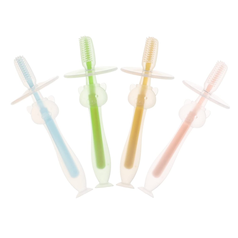 OUNONA 4pcs Toothbrush Silicone Boy Girl Toothbrush Suction Base for Boy Girl Months and up