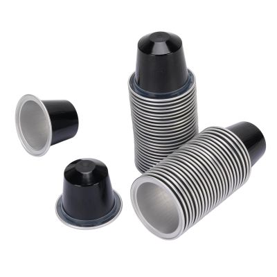 Aluminum Foil Coffee Capsules Seal Lids Freshness Assurance for Coffee Lovers with 50 Pods, Spoon and Brush (Black)