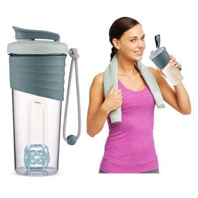 700ml Shaker Bottle Protein Shaker Cup BPA Free Plastic Sports Clear Water Bottle with Mixing Ball Wide Mouth Leakproof and Portable (Blue)