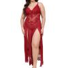 Sheer Lace Backless Long Dress Set Sexy Wear for Women Elegant Evening Lingerie Comfortable Nightwear Outfit (Red, XXXL) view 1