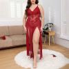 Sheer Lace Backless Long Dress Set Sexy Wear for Women Elegant Evening Lingerie Comfortable Nightwear Outfit (Red, XXXL) view 2