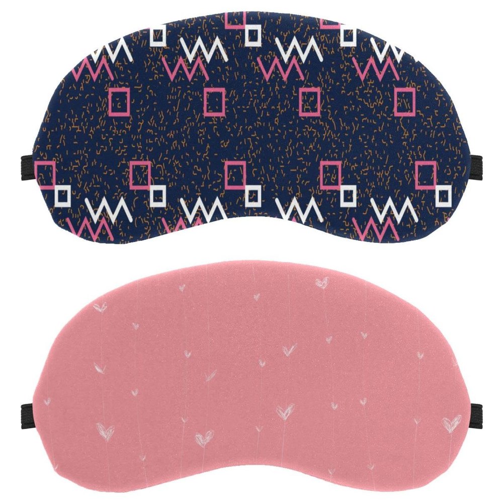2 Pack White Hearts Lines Pink Background Eye Mask for Side Sleeper, Sleeping Mask, Sleep Eye Mask, Soft Eye Shade Cover for Travel, Nap, Plane, Light Blocking
