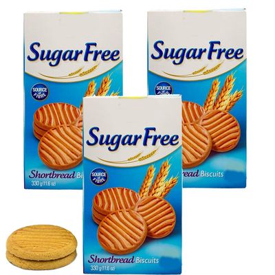 Gulon Sugar Free Shortbread Cookiies 330g Classic Buttery-Style Cookies with No Added Sugar for Guilt-Free Indulgence (3 x Cookies)