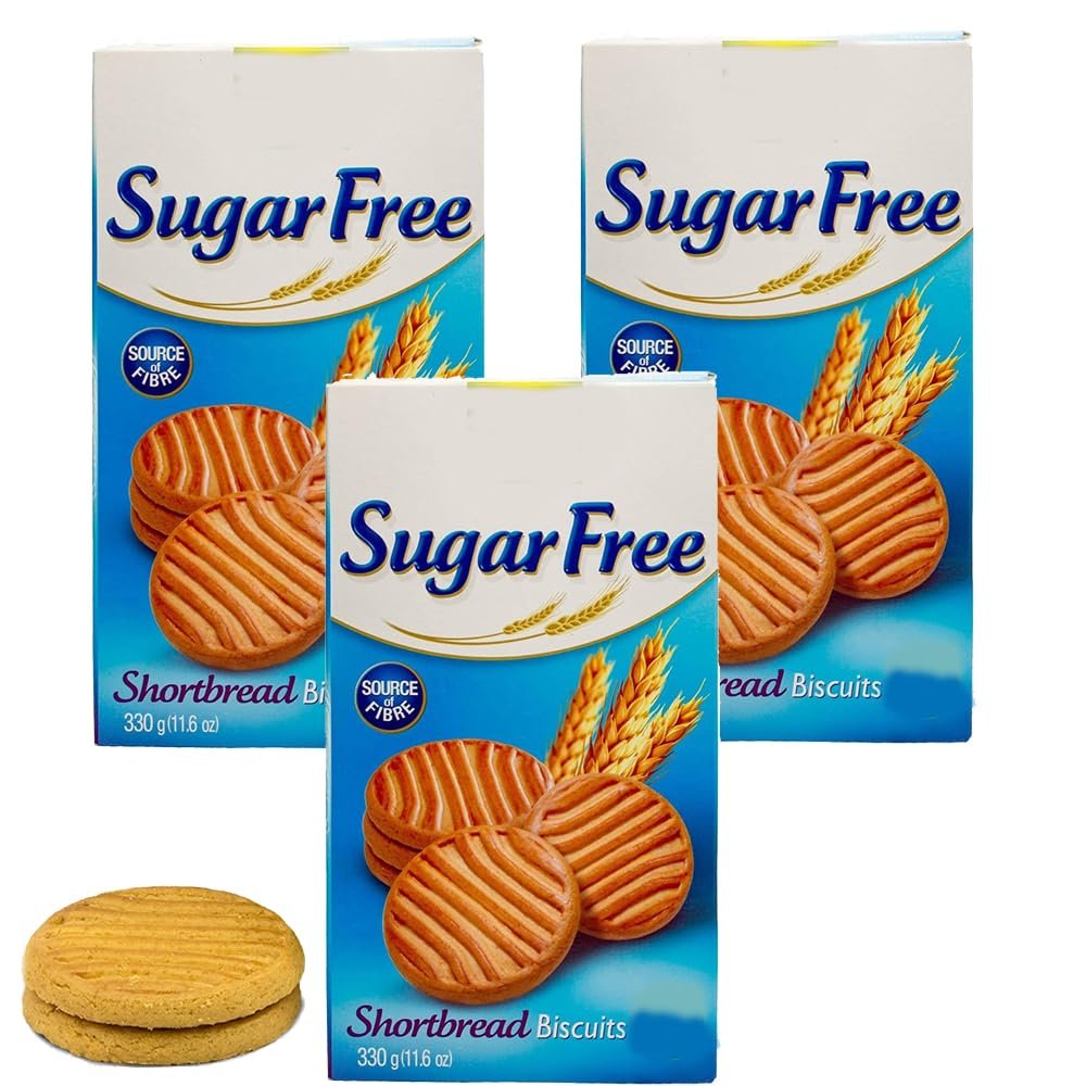 Gulon Sugar Free Shortbread Cookiies 330g Classic Buttery-Style Cookies with No Added Sugar for Guilt-Free Indulgence (3 x Cookies)